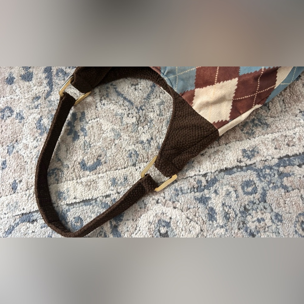 Argyle Patterned Brown and Blue Women's Bag - Picture 4 of 4